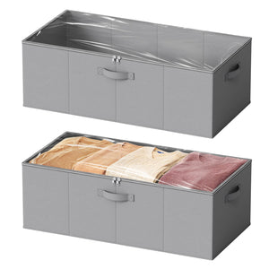 SpaceAid 2 Pack 10" High Under Bed Storage Containers, Large Underbed Storage Organizer Bins with Lids for Bedroom, Dorm, Clothes, Closet Organization, Bed Sheets and Blankets (Gray)