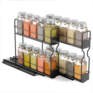 SpaceAid Pull Out Spice Rack Organizer for Cabinet, Heavy Duty Slide Out Seasoning Kitchen Organizer, Cabinet Organizer, with Labels, 5.2" W x10.75 D x10 H, 2 Drawers 2-Tier