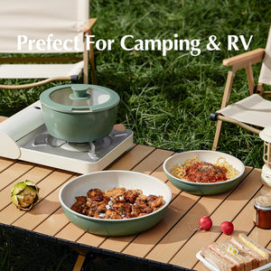 Redchef 17pcs Ceramic Pots and Pans Set Non Stick, Nonstick Kitchen Cookware Set with Detachable Handle, Non Toxic, PFAS PFOA & PTFE Free, RV Ceramic Cookware Set for Camping, Dishwasher/Oven Saf