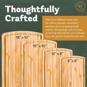 Bamboo Cutting Boards Set of 4 + Food Grade Mineral Oil for Cutting Board Bundle