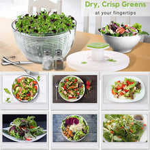 Load image into Gallery viewer, Brieftons QuickPush Salad Spinner: Large 6.3-Quart Vegetable Washer Dryer Strainer Drainer, Easy One-Handed Handle &amp; Brake, Fast Spin Cycles, Compact Storage, to Wash, Clean &amp; Dry Vegetables, Fruits