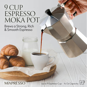 Mixpresso 3 Cup Moka Pot Coffee Maker for Gas, Electric Stove Top, Classic Italian Espresso Maker, Stovetop for Camping, Makes 5 Oz Cuban Coffee