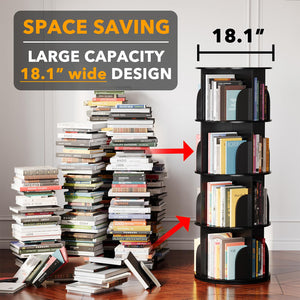 SpaceAid 4 Tier Rotating Bookshelf Tower, Spinning Bookcase Lazy Susan, Revolving 360 Book Shelf Storage Round Carousel, Vertical Rotate Turning Spiral Corner Organizer, White