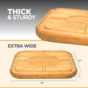 Wood Cutting Board - 3 Piece Bamboo Cutting Board Set, Wooden Cutting Boards for Kitchen with Deep Juice Groove, Side Handles - Wood Chopping Boards for Meal Prep, Meat, Vegetables, Cheese Charcuterie