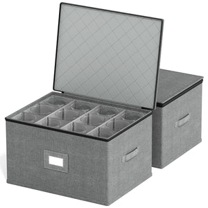 SpaceAid China Storage Containers 6 Pack, Stackable Hard Shell Quilted Cases with Soft Plate Separators, Moving Supplies Packing Boxes for Dishes, Plates, Platters, Mugs, Cups (Grey)