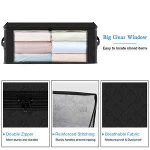 HomeHacks Storage 3-Pack Clothes Organizer Storage Bags Foldable Storage Box with Large Clear Window Sturdy Handles for Closet, Dorm, Pillows, Bedding, Clothes, Blankets, 35L, Gray