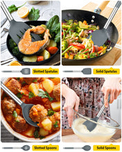 Load image into Gallery viewer, Pack of 4 Silicone Cooking Utensils Set, Non Stick Large Solid Spatulas, Heat Resistant Black Slotted Spoons, Ideal BPA Free Kitchen Turners for Frying, Mixing,Serving,Draining,Turning,Stirring
