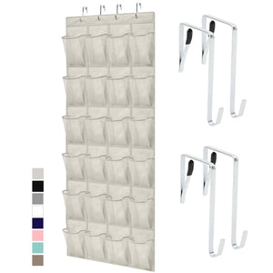 Over the Door Shoe Organizer, 24 Large Breathable Mesh Pockets, Space Saving Hanging Storage Holder, Closet Rack Hanger Holds Up to 40 lbs, Hangs on Closets for Shoes, Accessories, Black
