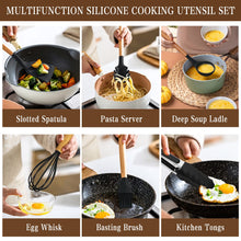 Load image into Gallery viewer, Umite Chef Kitchen Cooking Utensils Set, 33 pcs Non-Stick Silicone Cooking Kitchen Utensils Spatula Set with Holder, Wooden Handle Silicone Kitchen Gadgets Utensil Set (Khaki)