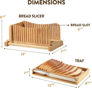 Bread Slicer for Homemade Bread - Bamboo Bread Cutter with Knife, Foldable Slicing Guide, Crumb Tray - Compact Bread Loaf Slicer for Cakes, Bagels, Loaves - Kitchen Gadget & Gifts by Bambüsi