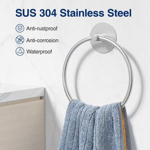 Nickel Brushed Bathroom Towel Ring - SUS304 Stainless Steel Bathroom Towel Rack, Susswiff Adhesive Wall Mounted Hand Towels Holder, Towel Hanger for Bathroom Organizer, Kitchen Storage