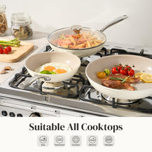 Load image into Gallery viewer, Redchef Nonstick Cookware Sets, Frying Pan Set with Tempered Glass Lids, Ceramic Cookware Set, Stay-Cool Handles, Dishwasher &amp; Oven Safe, Compatible with All Cooktops, Beige (8+9.5+11 Inch)