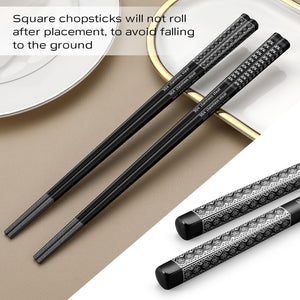 8 Pairs Metal Chopsticks Reusable 18/8 Stainless Steel Chopsticks Set Cute Laser Engraved Non-slip Japanese Korean Chinese Chopstick for Cooking Eating Dishwasher Safe 9.25" Chop Sticks Gift Set