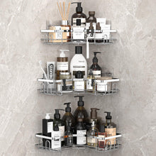 Load image into Gallery viewer, 3 Pack Corner Shower Caddy Organizer Shelf with Hooks, Black Bathroom Shelves Storage Organization