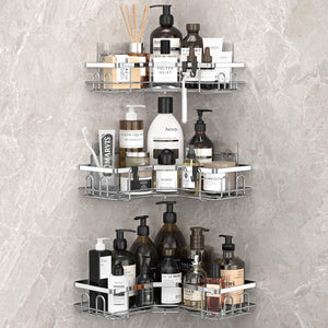 3 Pack Corner Shower Caddy Organizer Shelf with Hooks, Black Bathroom Shelves Storage Organization