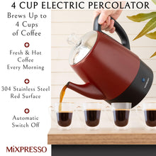 Load image into Gallery viewer, Mixpresso Small Percolator Coffee Pot Electric 4 Cup, Stainless Steel Coffee Maker, Coffee Percolator Electric With Keep Warm Function, 4 Cups Stainless Steel Perculator With Basket