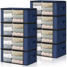 Load image into Gallery viewer, HomeHacks Storage 3-Pack Clothes Organizer Storage Bags Foldable Storage Box with Large Clear Window Sturdy Handles for Closet, Dorm, Pillows, Bedding, Clothes, Blankets, 35L, Gray