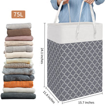 Load image into Gallery viewer, HomeHacks Laundry Baskets 2-Pack, Laundry Hamper with Long Handles, Collapsible Waterproof Clothes Hamper, Durable Tall Laundry Bin, Clothes Hamper for Bedroom, Bathroom, Dorm, Toys, 75L, Grey