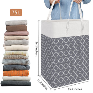 HomeHacks Laundry Baskets 2-Pack, Laundry Hamper with Long Handles, Collapsible Waterproof Clothes Hamper, Durable Tall Laundry Bin, Clothes Hamper for Bedroom, Bathroom, Dorm, Toys, 75L, Grey