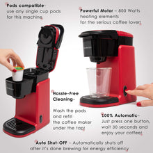 Load image into Gallery viewer, Mixpresso 2 in 1 Coffee Brewer, Single Serve &amp; Personal Coffee Maker, Compact Size Mini, Quick Brew Technology, 14oz Red