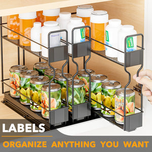 SpaceAid Pull Out Spice Rack Organizer for Cabinet, Heavy Duty Slide Out Seasoning Kitchen Organizer, Cabinet Organizer, with Labels, 5.2" W x10.75 D x10 H, 2 Drawers 2-Tier