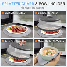 Load image into Gallery viewer, 10 Inch Microwave Food Cover &amp; Collapsible Silicone Mat - Splatter Guard, Plate Holder &amp; Kitchen Colander for Meal Prep, Charcoal