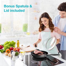 Load image into Gallery viewer, Belwares Nonstick Frying Pan with Spatula &amp; Lid - 10 Inch Non Stick Skillet Egg Frying Pan - Lightweight Aluminum Hard-Anodized Fry Pan for Kitchen Cooking with Gas, Electric, Oven or Induction