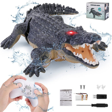 Outamateur RC Crocodile Boat,2.4GHz Alligator with Glowing Eyes,RC High Simulation Crocodile RC Boat Lake & Pool Toy,USB Rechargeable Waterproof Floating Alligator Toy for Kids Aged 6+