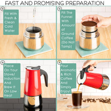 Load image into Gallery viewer, Mixpresso 9 Cup Greca Stovetop Espresso Maker 450ml/15oz, Moka Pot with Coffee Percolator Design, Stainless Steel Stove Top Coffee Maker for Camping or Home Use, Italian Coffee Maker Stovetop