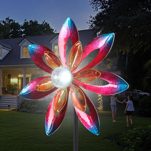 WONDER GARDEN Wind Spinners for Yard and Garden-Solar Wind Spinner - 5.2 FT Wind Sculptures & Spinners Windmill with LED Light Glass Ball for Garden Patio Outdoor Decor