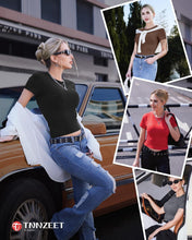 Load image into Gallery viewer, TNNZEET 6 Pack Womens Shirts - Short Sleeve Slim Fit Tight Crop Tops Spring Summer Clothes Basic Tees for Workout Gym Casual