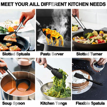 Load image into Gallery viewer, Silicone Kitchen Utensils Set, Umite Chef Large Heat Resistant Cooking Utensil, 26Pcs Silicone Spatulas Set, Stainless Steel Handle, Black Kitchen Gadgets Tools Set for Nonstick Cookware