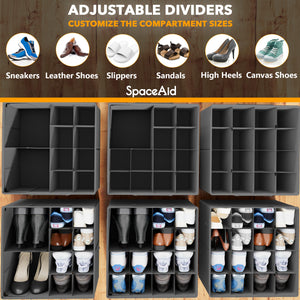 SpaceAid Shoe Organizer for Closet, 2 Pack Foldable Shoe Storage Containers Baskets Boxes Bins w/Adjustable Dividers, Fits 16-32 Pairs, Black