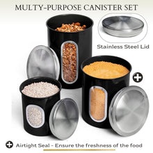 Load image into Gallery viewer, Mixpresso 3 Piece Black Canisters Sets For The Kitchen, Jars With See Window, Airtight Coffee Container Tea Organizer &amp; Sugar Canister, Kitchen Canisters Set of 3 Black Kitchen Décor