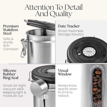 Load image into Gallery viewer, Mixpresso Green Coffee Canister, 16oz Airtight Stainless Steel Kitchen Food Storage Container with Clear Lid and Spoon. for Grounds Coffee, Beans, Tea, Flour, Cereal, Vacuum Sealed Sugar Container