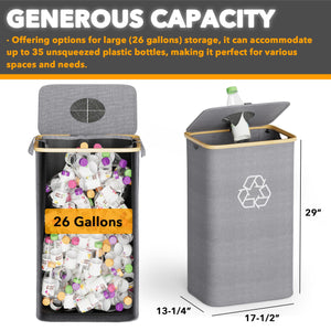 SpaceAid Recycling Bin for Kitchen 26 Gallon, 100L Recycle Bin with Lid and 2 Reusable Inner Bags, for Bottle Can Glass Plastic Stickers, Blue