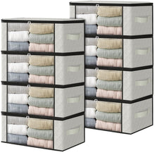 Load image into Gallery viewer, HomeHacks Storage 3-Pack Clothes Organizer Storage Bags Foldable Storage Box with Large Clear Window Sturdy Handles for Closet, Dorm, Pillows, Bedding, Clothes, Blankets, 35L, Gray