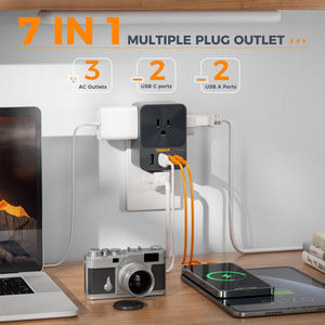 USB C Charger Block 20W PD, TESSAN 4 USB Wall Charger Fast Charging with 3 Outlet Extender Surge Protector, 3 Side Multi Port Adapter, Electric Multiple Outlet Plug for Home Office Dorm Room