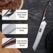 Load image into Gallery viewer, Bread Knife 10 inch, Japanese High Carbon Stainless Steel Serrated Bread Knives, Professional Bread Cutting Knife for Homemade Bread