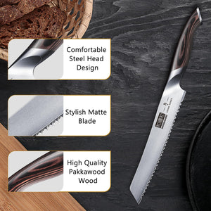 Bread Knife 10 inch, Japanese High Carbon Stainless Steel Serrated Bread Knives, Professional Bread Cutting Knife for Homemade Bread