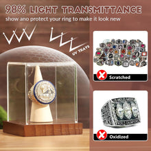 Load image into Gallery viewer, JupDec Football &amp; Championship Ring Display Case, Large Clear Acrylic Shadow Box with UV Protection Wooden Showcase, Idea Gift for Sports Fans