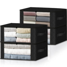 Load image into Gallery viewer, HomeHacks Storage 3-Pack Clothes Organizer Storage Bags Foldable Storage Box with Large Clear Window Sturdy Handles for Closet, Dorm, Pillows, Bedding, Clothes, Blankets, 35L, Gray