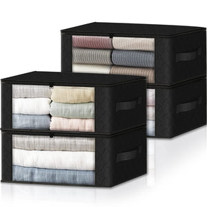 HomeHacks Storage 3-Pack Clothes Organizer Storage Bags Foldable Storage Box with Large Clear Window Sturdy Handles for Closet, Dorm, Pillows, Bedding, Clothes, Blankets, 35L, Gray