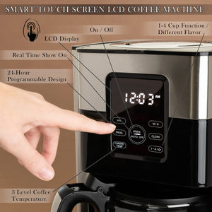 Mixpresso 8-Cup Drip Coffee Maker Programmable, Coffee Pot Machine Including Reusable & Removable Coffee Filter, Black Electric Coffee Maker