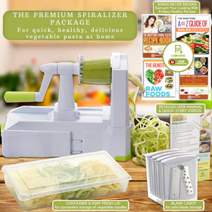 Brieftons 5-Blade Vegetable Spiralizer: Strongest-Heaviest Spiral Slicer, Best Veggie Pasta Spaghetti Maker for Low Carb/Paleo/Gluten-Free/Vegan Meals, With Extra Blade Caddy, 4 Recipe Ebooks