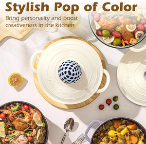 Umite Chef Kitchen Cooking Utensils Set 5QT Enameled Cast Iron Dutch Oven with Lid & Cotton Potholders