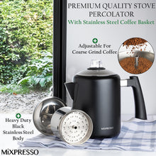 Load image into Gallery viewer, Mixpresso Stainless Steel Stovetop Coffee Percolator, 52 oz Classic Percolator Coffee Pot, Excellent As Camping Pot, 12 Cup Stainless Steel Camping Coffee Makers, Cool-Touch Handle.