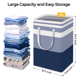 HomeHacks 2 Pack Large Laundry Baskets, Waterproof, Freestanding Laundry Hampers, Collapsible Clothes Hamper with Reinforced Handles in Laundry Room, College Dorm, Bathroom, Bedroom (Grey, 75Lx2)