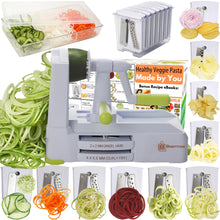 Load image into Gallery viewer, Brieftons 5-Blade Vegetable Spiralizer: Strongest-Heaviest Spiral Slicer, Best Veggie Pasta Spaghetti Maker for Low Carb/Paleo/Gluten-Free/Vegan Meals, With Extra Blade Caddy, 4 Recipe Ebooks