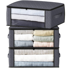 Load image into Gallery viewer, HomeHacks Storage 3-Pack Clothes Organizer Storage Bags Foldable Storage Box with Large Clear Window Sturdy Handles for Closet, Dorm, Pillows, Bedding, Clothes, Blankets, 35L, Gray